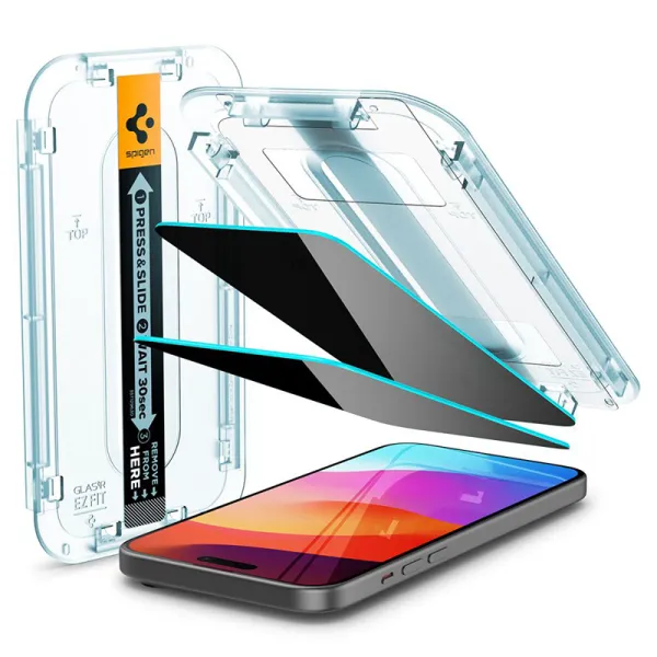 Spigen GLAS.TR EZ FIT Privacy 2-Pack - Tempered glass with privacy filter for iPhone 15 / 16 2pcs