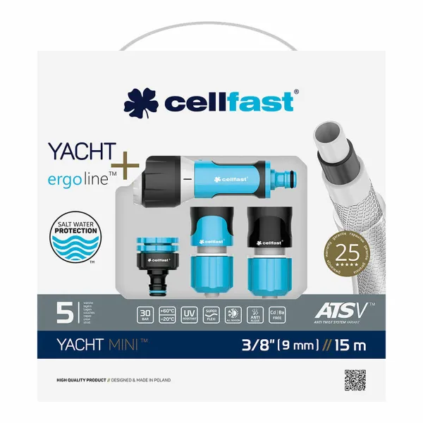 Šļūtenes komplekts ar piederumiem Cellfast Yacht Mini Ats PVC 15 m Ø 9 mm
