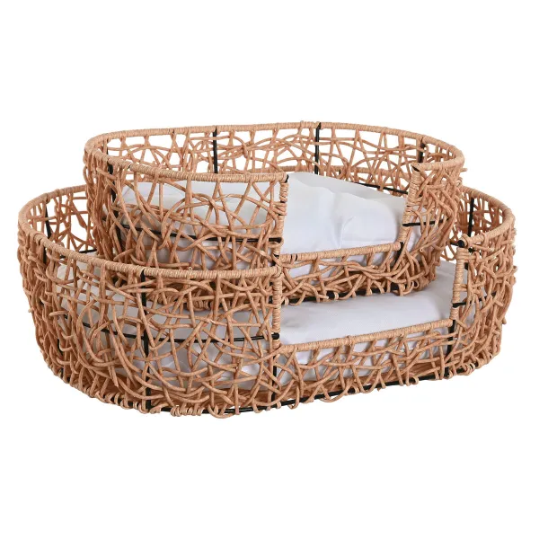 Gyvūnų lova Home ESPRIT Balta Šviesiai rudas Metalinis sintetinis rotangas 50 x 35 x 14 cm (2 Dalys)