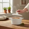 Alpina - Ceramic ovenproof dish with lid, round, 13x10 cm, 210 ml (white)