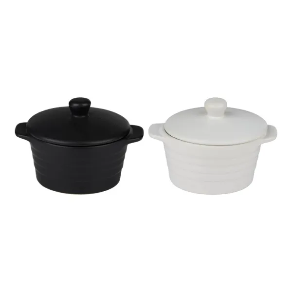 Alpina - Ceramic ovenproof dish with lid, round, 13x10 cm, 210 ml (white)