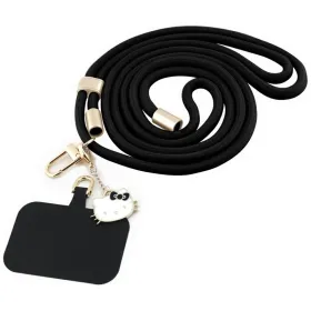 Hello Kitty Patch & Kitty Head Charm - Universal Phone Strap / Lanyard (Black)