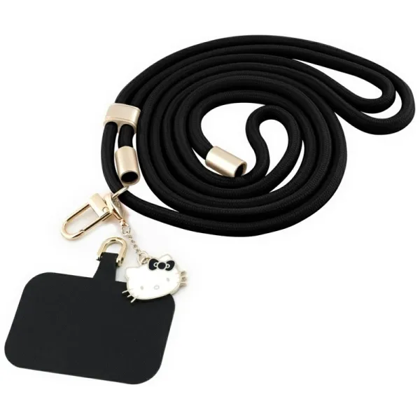 Hello Kitty Patch & Kitty Head Charm - Universal Phone Strap / Lanyard (Black)