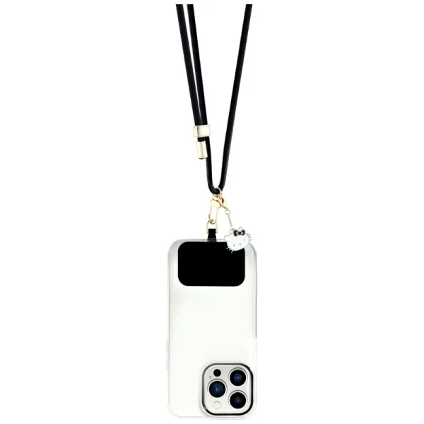 Hello Kitty Patch & Kitty Head Charm - Universal Phone Strap / Lanyard (Black)