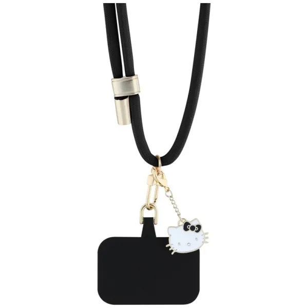 Hello Kitty Patch & Kitty Head Charm - Universal Phone Strap / Lanyard (Black)
