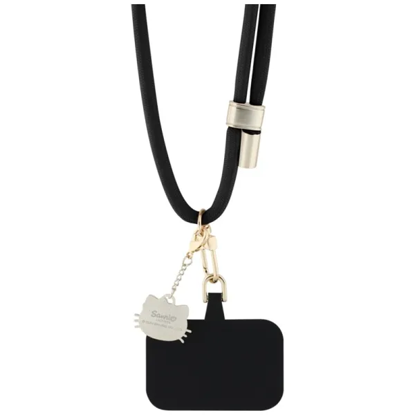 Hello Kitty Patch & Kitty Head Charm - Universal Phone Strap / Lanyard (Black)