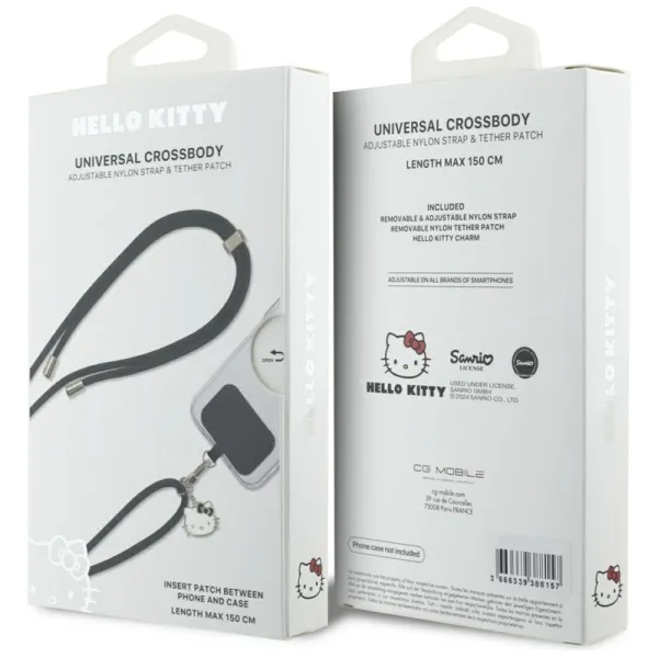 Hello Kitty Patch & Kitty Head Charm - Universal Phone Strap / Lanyard (Black)