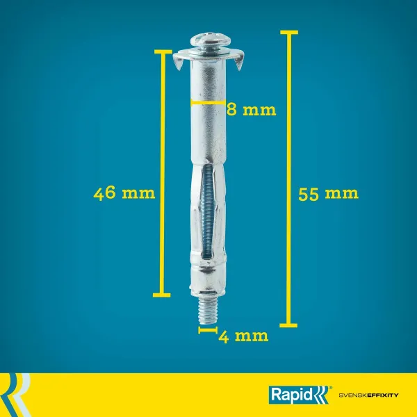 Seinätapit ja ruuvit Rapid Ø 8 x 46 mm M4 x 55 mm Metalli Laajennus 10 osaa