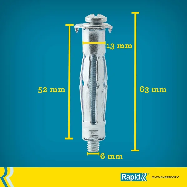 Seinätapit ja ruuvit Rapid 13 x 52 mm M6 x 63 mm Metalli Laajennus 10 osaa