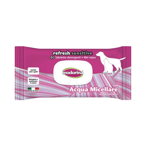 Влажные салфетки для домашних животных Inodorina REFRESH SENSITIVE Мицеллярная вода