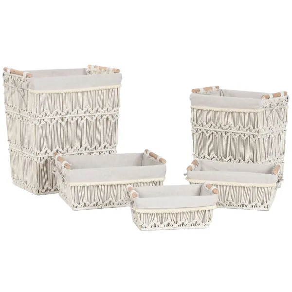 Бельевая корзина Home ESPRIT Белый Натуральный Металл Shabby Chic 42 x 32 x 51 cm 5 Предметы