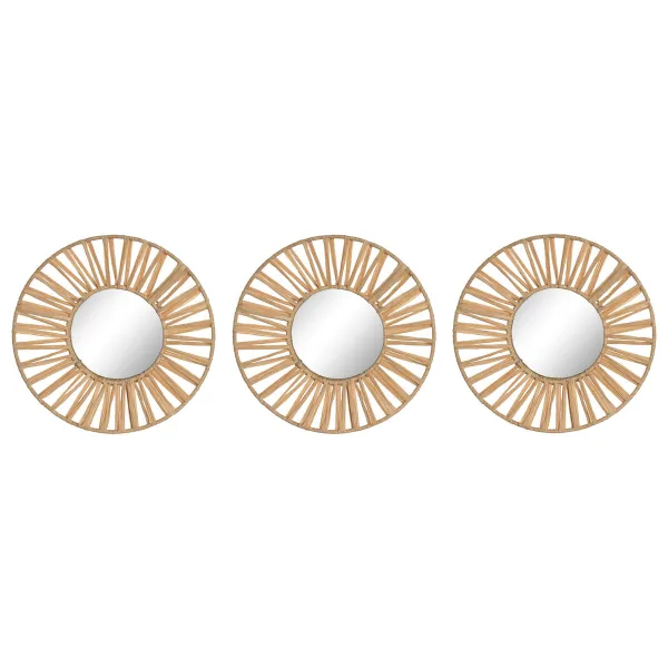 Mirror Set Home ESPRIT Natural Scandi 20 x 2 x 20 cm (3 Pieces)