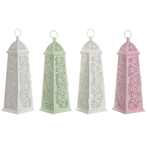 Žibintas Home ESPRIT Balta Žalia Rožinė Metalinis Aliuminis Shabby Chic 13 x 13 x 43 cm (4 vnt.)