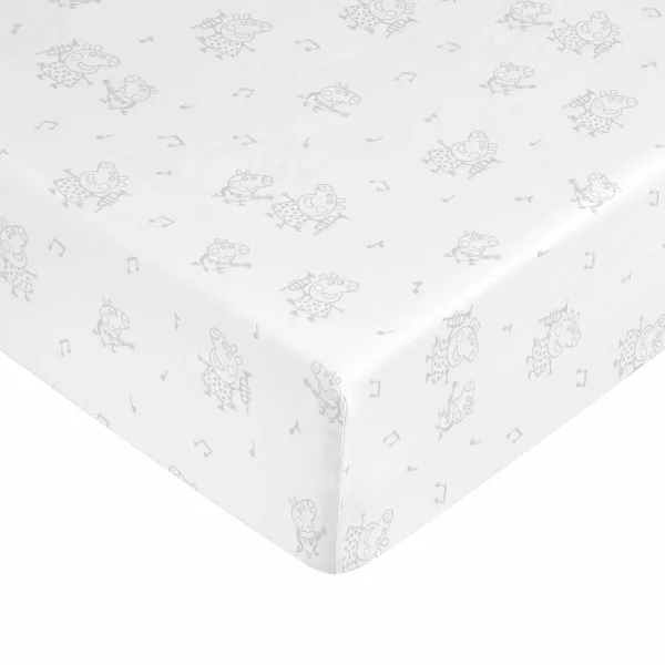 Uzmontēta apakšējā loksne Peppa Pig Balts Pelēks 70 x 140 cm 100% kokvilnas