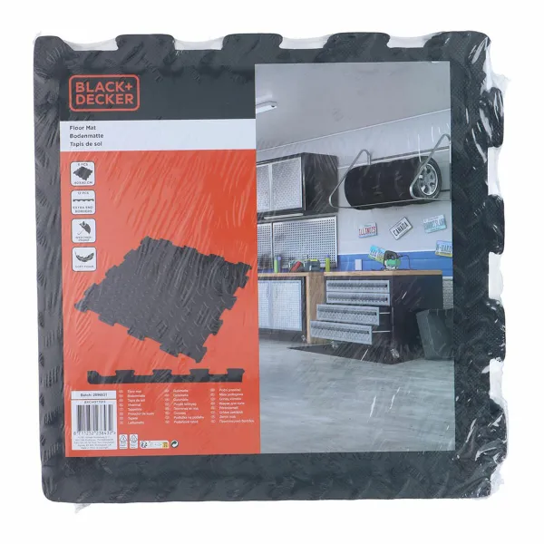 EVA putas flīzes Black & Decker Melns Gumija Eva 40 x 40 cm (6 Daudzums)