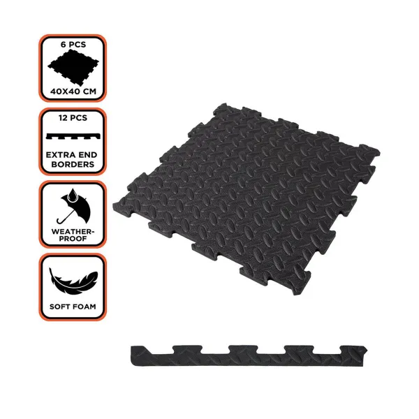 EVA putas flīzes Black & Decker Melns Gumija Eva 40 x 40 cm (6 Daudzums)