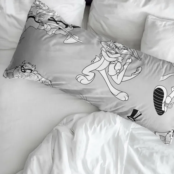 Tyynyliina Looney Tunes Valkoinen Musta Monivärinen 175 Langat 50x80cm 50 x 80 cm 100% puuvillaa
