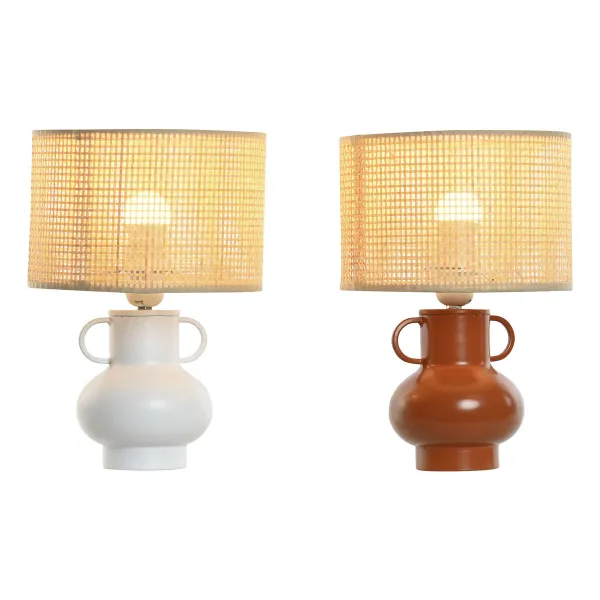 Stalinė lempa Home ESPRIT Balta Natūralus Degtas molis Metalinis Bambukas 50 W 220 V 22 x 22 x 33 cm (2 vnt.)