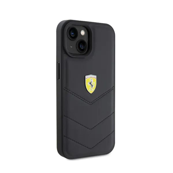 Ferrari Quilted Metal Logo - Case for iPhone 15 Car (Black)