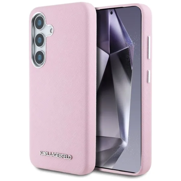 Karl Lagerfeld Saffiano Full Wrapped Elongated Metal Logo MagSafe - Case for Samsung Galaxy S25+ (pink)