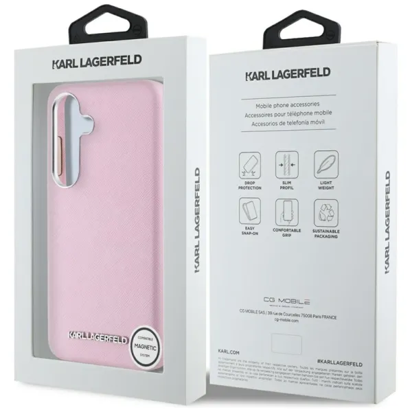 Karl Lagerfeld Saffiano Full Wrapped Elongated Metal Logo MagSafe - Case for Samsung Galaxy S25+ (pink)
