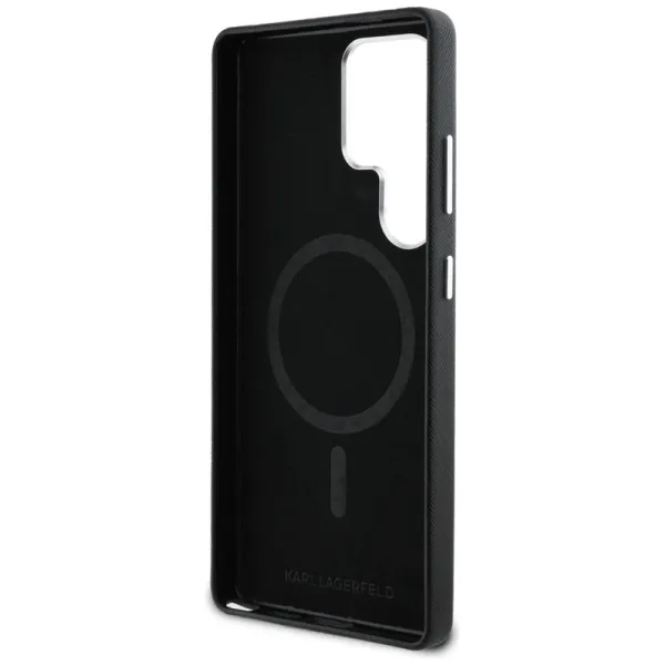 Karl Lagerfeld Saffiano Full Wrapped Elongated Metal Logo MagSafe - Case for Samsung Galaxy S25 Ultra (black)