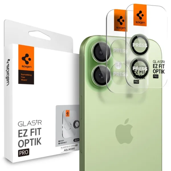 Spigen Optik Pro GLAS.TR EZ Fit Camera Protector 2-Pack - Glass Lens Protector for iPhone 16 / 16 Plus / 17 (2 pcs) (Green)