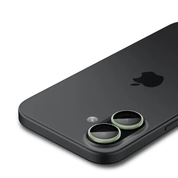 Spigen Optik Pro GLAS.TR EZ Fit Camera Protector 2-Pack - Glass Lens Protector for iPhone 16 / 16 Plus / 17 (2 pcs) (Green)