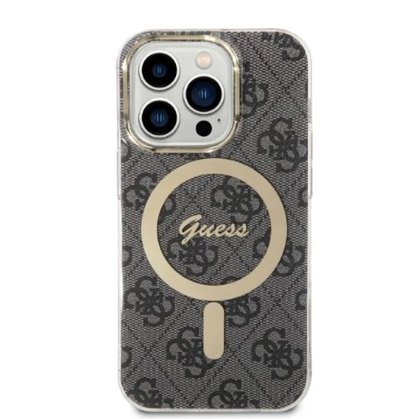 Guess Bundle Pack MagSafe 4G - Set of case for iPhone 14 Pro + MagSafe charger (Black/Gold)