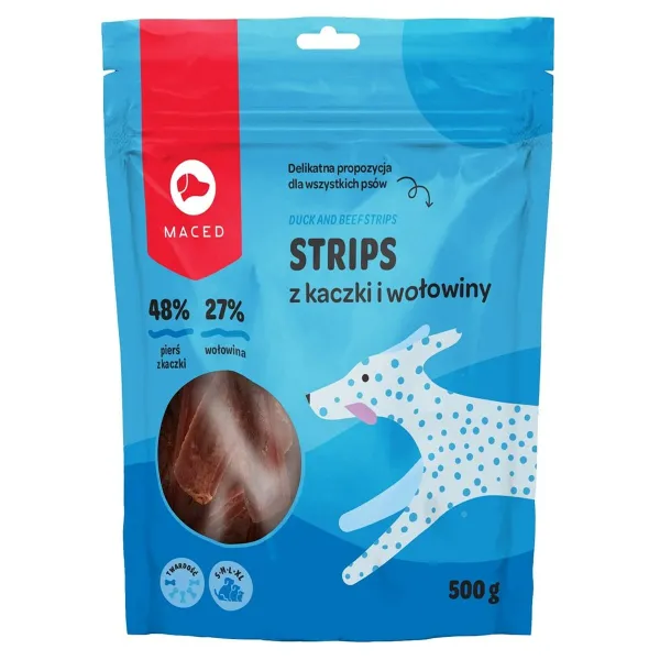Užkandis šunims Maced Duck and beef strips Veršiena Antis 500 g