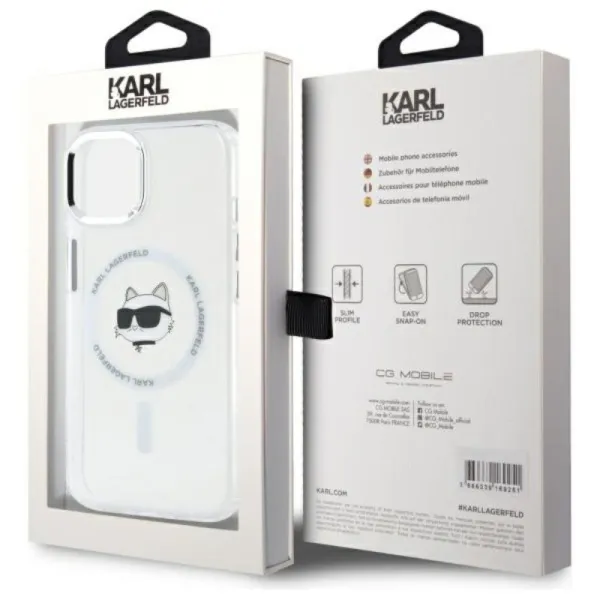 Karl Lagerfeld IML Metal Choupette Head MagSafe - Case for iPhone 15 (White)