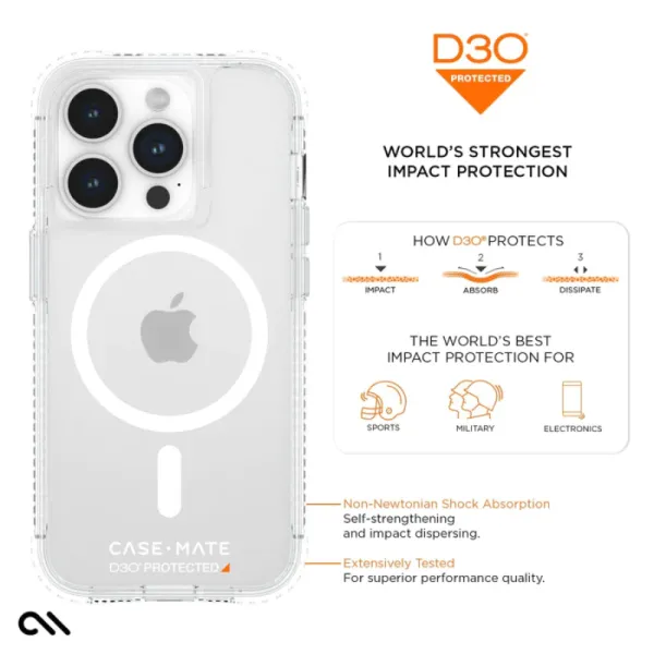 Case-Mate Ultra Tough plus D3O MagSafe - iPhone 15 Pro Case (Clear)