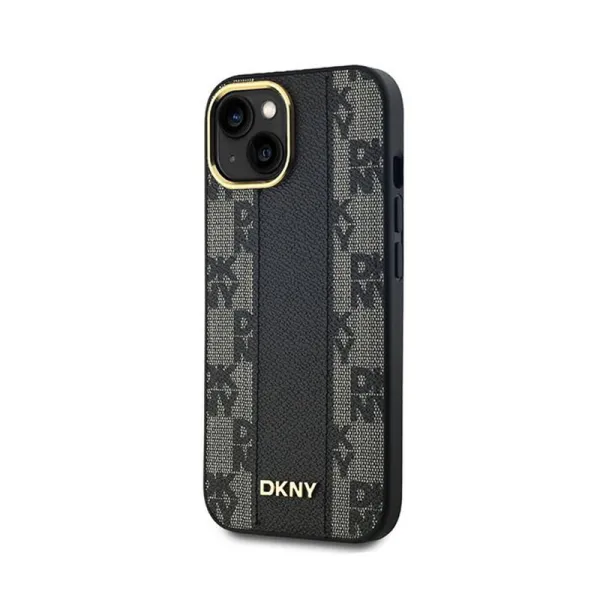 DKNY Leather Checkered Mono Pattern MagSafe - Case for iPhone 15 Plus / 14 Plus (Black)