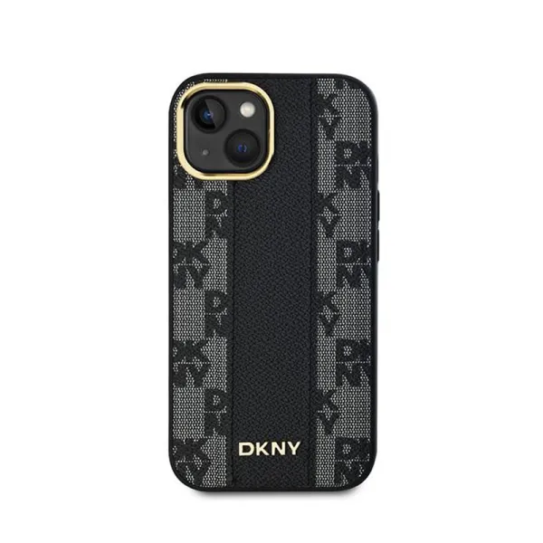 DKNY Leather Checkered Mono Pattern MagSafe - Case for iPhone 15 Plus / 14 Plus (Black)