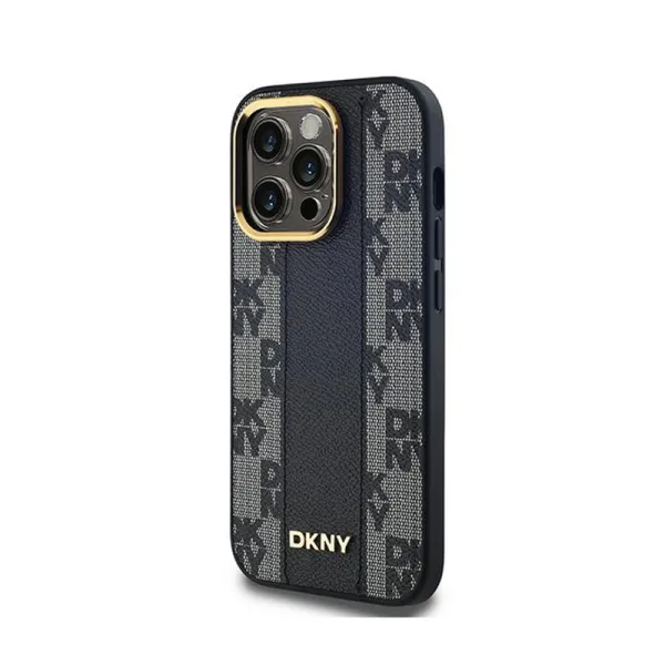 DKNY Leather Checkered Mono Pattern MagSafe - Case for iPhone 14 Pro Max (Black)
