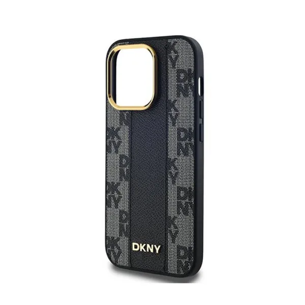 DKNY Leather Checkered Mono Pattern MagSafe - Case for iPhone 14 Pro Max (Black)