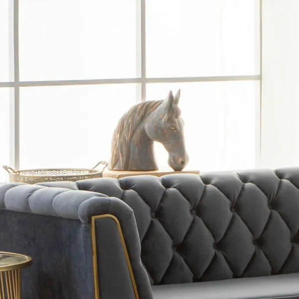 Decorative Figure Alexandra House Living Grey Golden Horse 15 x 31 x 31 cm