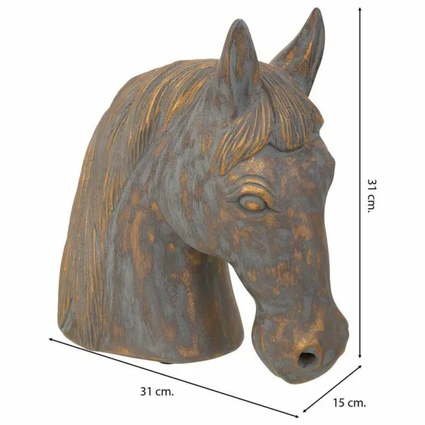 Decorative Figure Alexandra House Living Grey Golden Horse 15 x 31 x 31 cm
