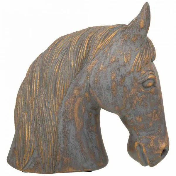 Decorative Figure Alexandra House Living Grey Golden Horse 15 x 31 x 31 cm