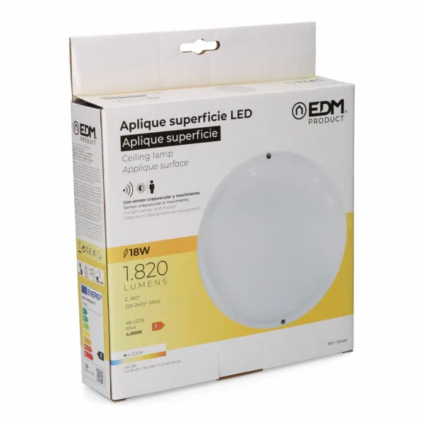 Sieninis apšvietimas EDM 32446 Balta Plastmasinis F 18 W 120 W 1820 Lm Judesių Jutiklis Šviesos sensorius Apskritas (4000 K)
