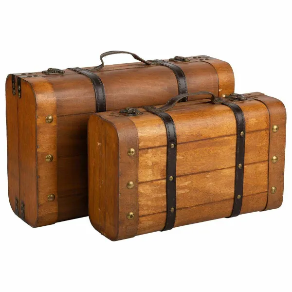 Koristeellinen matkalaukku Alexandra House Living Ruskea PVC Puu Metalli Vintage 30 x 16 x 45 cm 38 x 24 x 13,5 cm Koristeelline