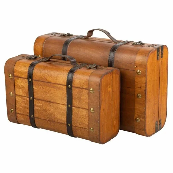 Decorative suitcase Alexandra House Living Brown PVC Wood Metal Vintage 30 x 16 x 45 cm 38 x 24 x 13,5 cm Ornamental 2 Pieces