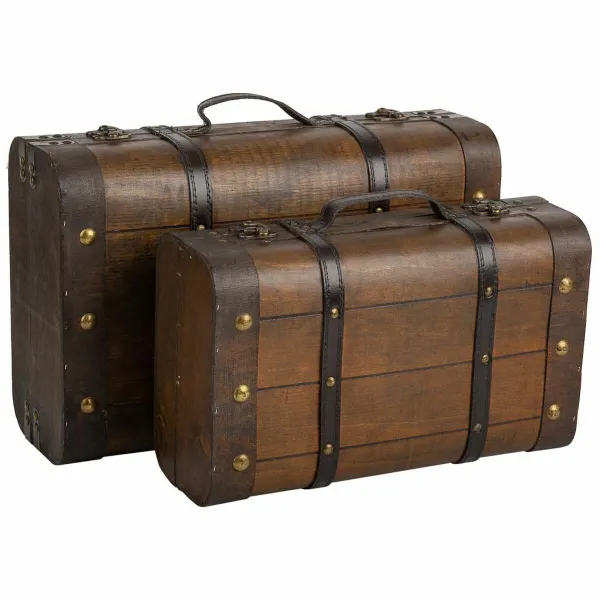 Koristeellinen matkalaukku Alexandra House Living Ruskea PVC Puu Metalli Vintage 30 x 16 x 45 cm 38 x 24 x 13,5 cm Koristeelline