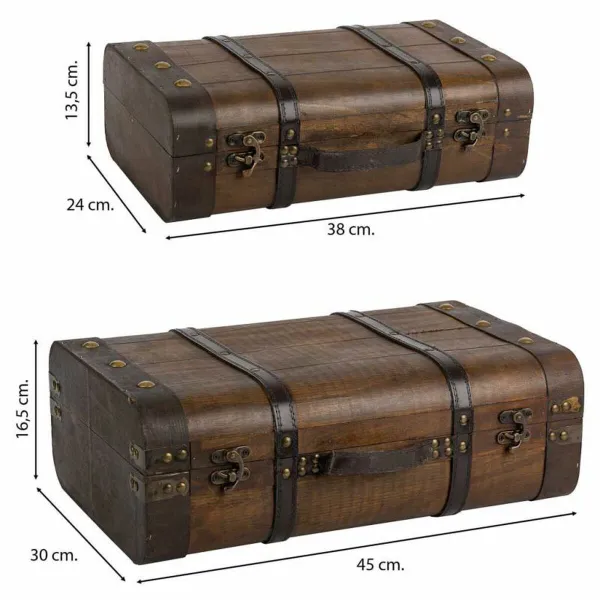 Decorative suitcase Alexandra House Living Brown PVC Wood Metal Vintage 30 x 16 x 45 cm 38 x 24 x 13,5 cm Ornamental 2 Pieces