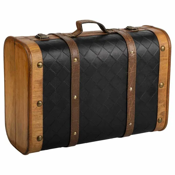 Dekoratīvs čemodāns Alexandra House Living Melns PVC Koks Metāls Drāna Vintage 30 x 17 x 43 cm
