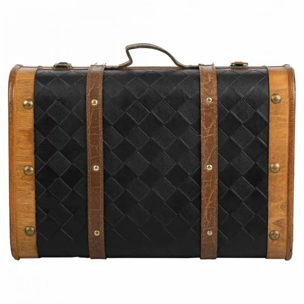 Dekoratīvs čemodāns Alexandra House Living Melns PVC Koks Metāls Drāna Vintage 30 x 17 x 43 cm