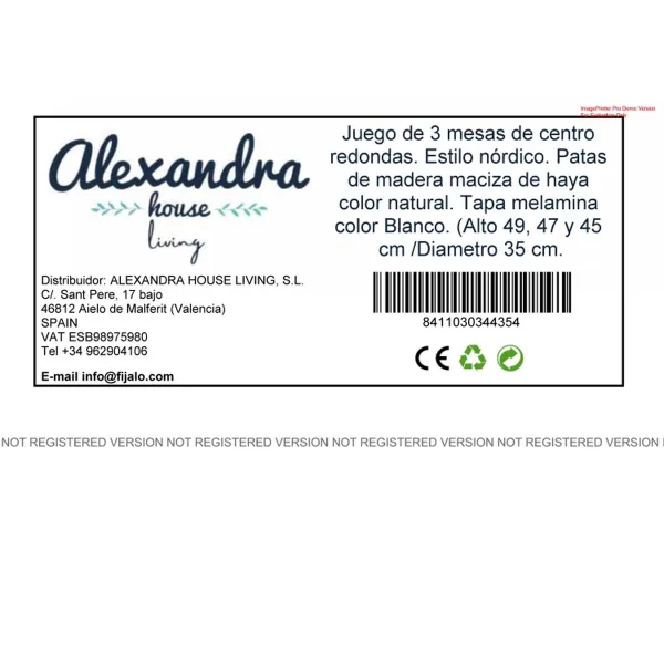 Komplekts ar 3 galdiņiem Alexandra House Living Balts Dabisks Koks MDP 35 x 49 x 35 cm 35 x 45 x 35 cm 35 x 47 x 35 cm