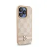 DKNY Leather Checkered Mono Pattern & Printed Stripes - Case for iPhone 15 Pro Max (pink)