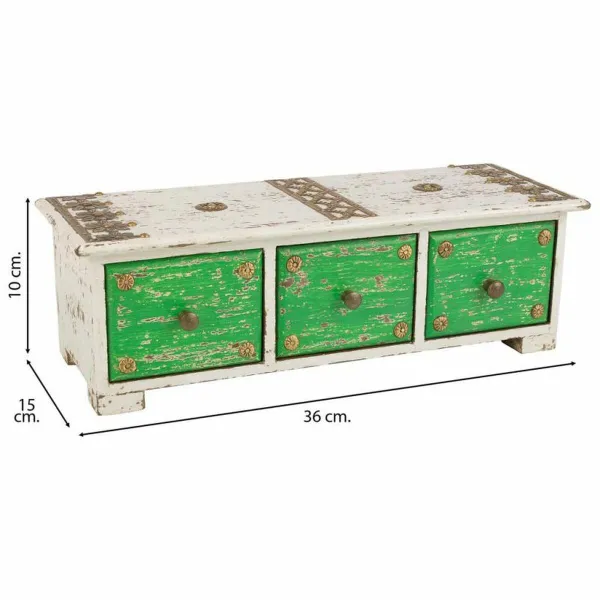 Korurasia Alexandra House Living Valkoinen Vihreä Messinki Puu MDF 15 x 10 x 36 cm 3 laatikkoa