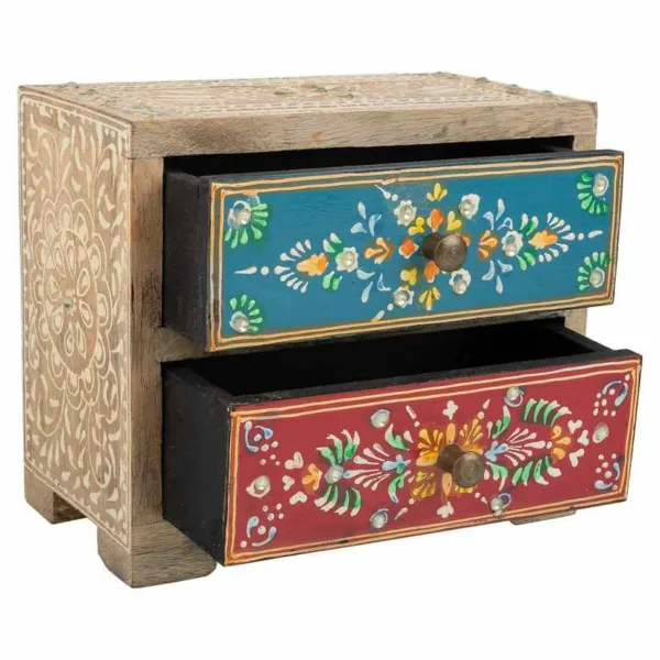 Jewelry box Alexandra House Living Multicolour Natural Mango wood MDF Wood 10 x 15 x 18 cm 2 drawers
